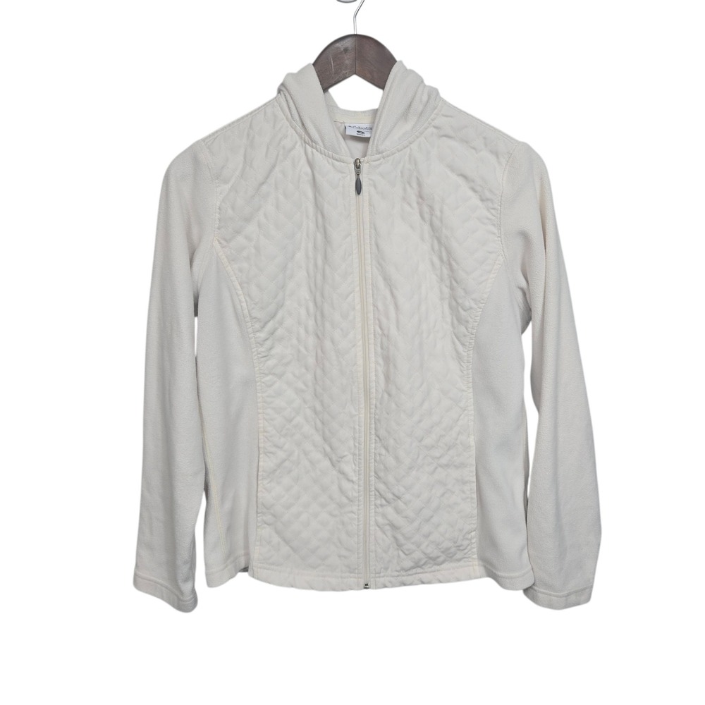Columbia Womens Cream Quilted Fleece Full Zip Hooded Jacket Cozy Medium